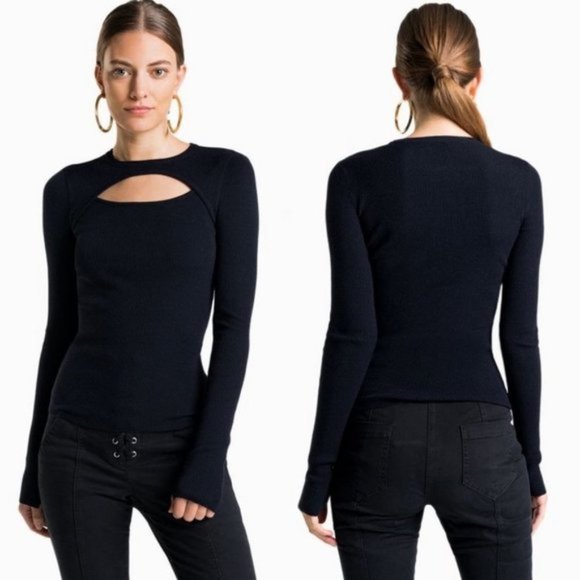 ??ALC Merino Wool Ribbed Knit Cut Out Long Sleeve Italian Yarn Garmentory Medium - Picture 1 of 10